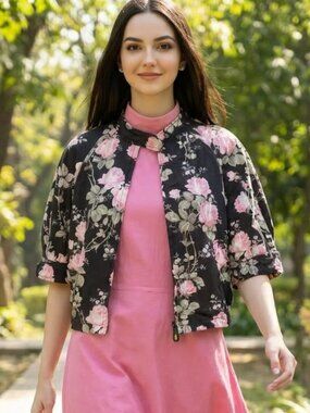 Paul Smith Floral Black Whimsigoth Fairy Grunge Cropped Puff Sleeve Jacket Sz 40
